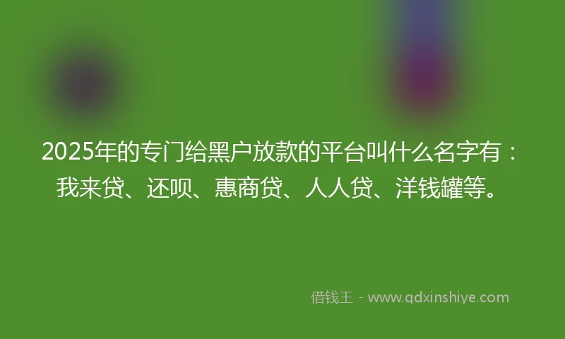2025年的专门给黑户放款的平台叫什么名字有：我来贷、还呗、惠商贷、人人贷、洋钱罐等。