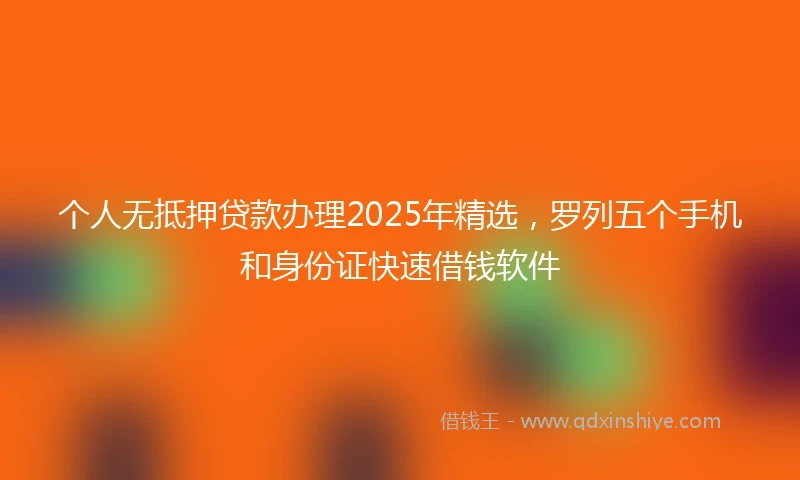 个人无抵押贷款办理2025年精选，罗列五个手机和身份证快速借钱软件