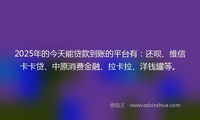 2025年的今天能贷款到账的平台有：还呗、维信卡卡贷、中原消费金融、拉卡拉、洋钱罐等。