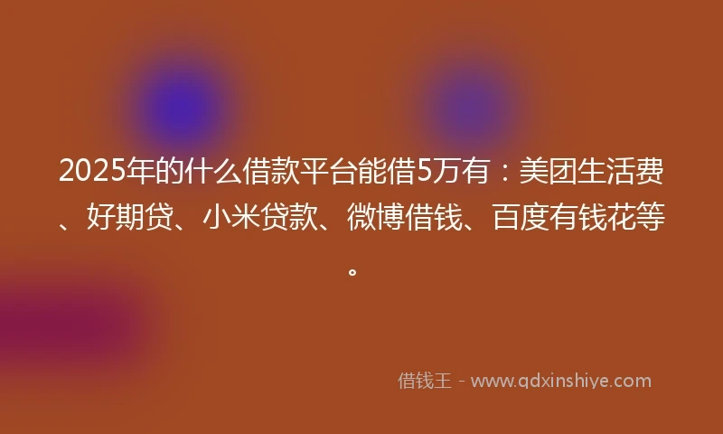 2025年的什么借款平台能借5万有：美团生活费、好期贷、小米贷款、微博借钱、百度有钱花等。