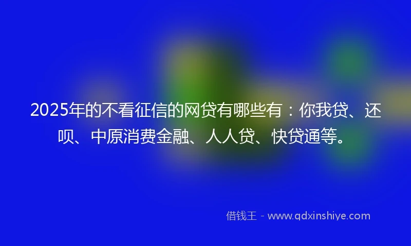 2025年的不看征信的网贷有哪些有：你我贷、还呗、中原消费金融、人人贷、快贷通等。
