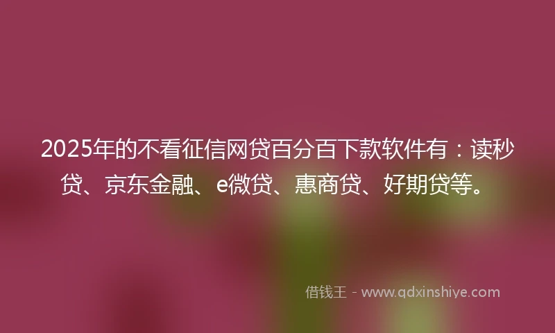 2025年的不看征信网贷百分百下款软件有：读秒贷、京东金融、e微贷、惠商贷、好期贷等。