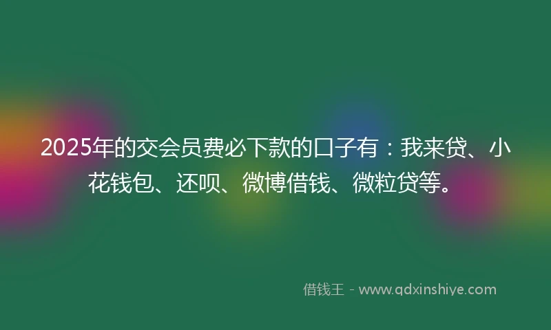 2025年的交会员费必下款的口子有：我来贷、小花钱包、还呗、微博借钱、微粒贷等。