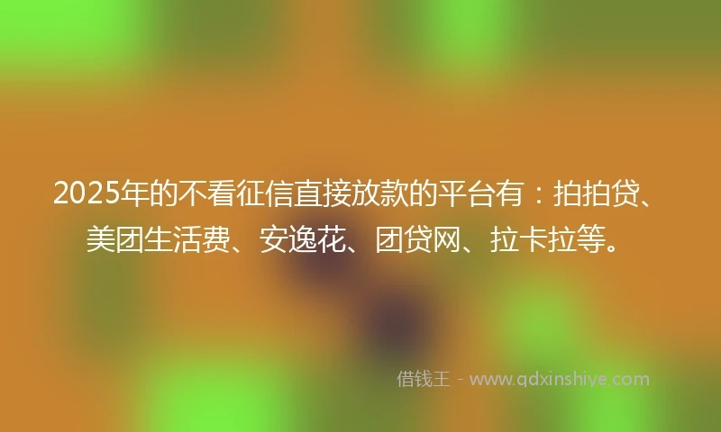 2025年的不看征信直接放款的平台有：拍拍贷、美团生活费、安逸花、团贷网、拉卡拉等。