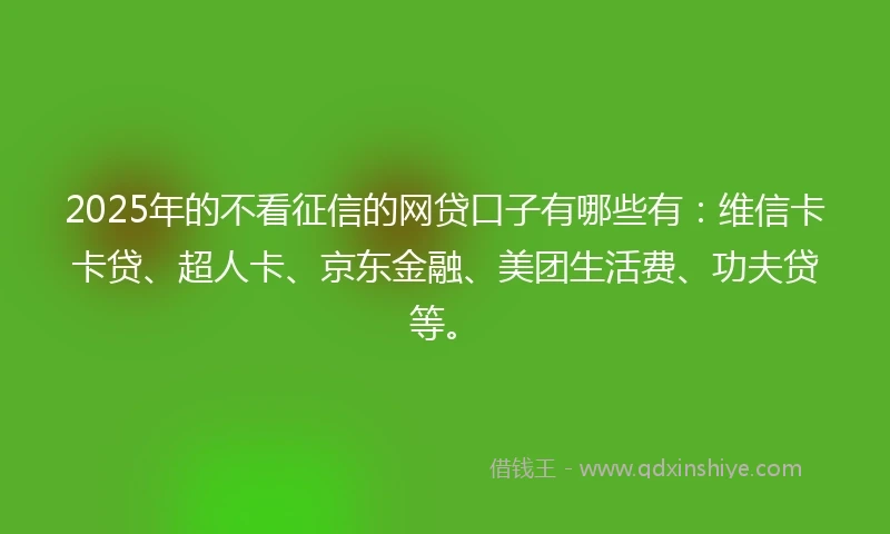 2025年的不看征信的网贷口子有哪些有：维信卡卡贷、超人卡、京东金融、美团生活费、功夫贷等。