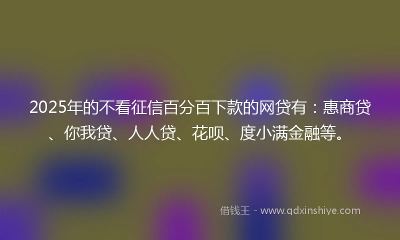 2025年的不看征信百分百下款的网贷有：惠商贷、你我贷、人人贷、花呗、度小满金融等。