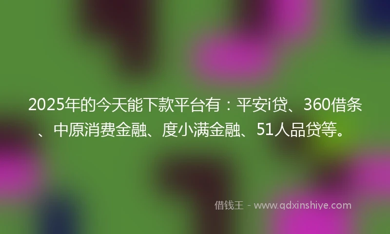 2025年的今天能下款平台有：平安i贷、360借条、中原消费金融、度小满金融、51人品贷等。