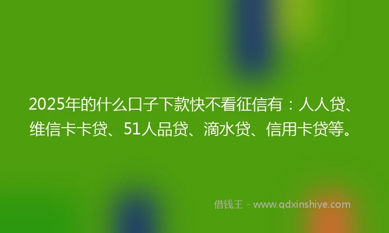 2025年的什么口子下款快不看征信有：人人贷、维信卡卡贷、51人品贷、滴水贷、信用卡贷等。
