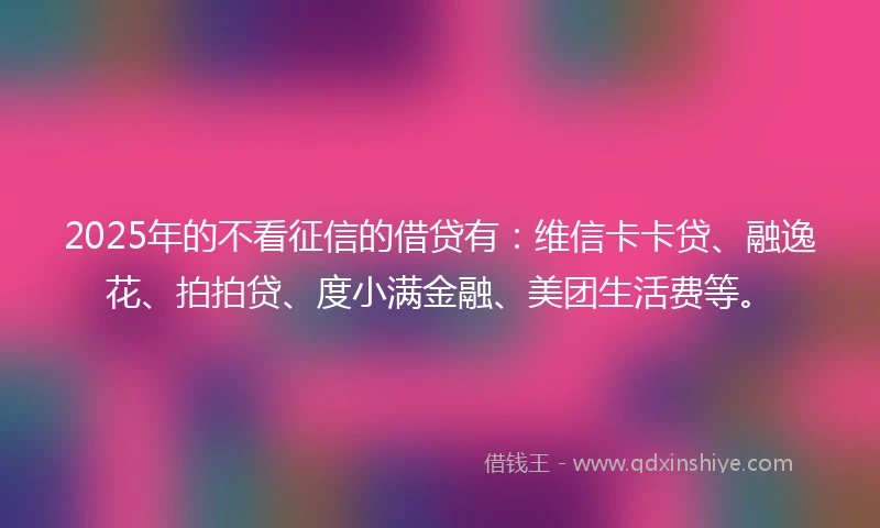2025年的不看征信的借贷有：维信卡卡贷、融逸花、拍拍贷、度小满金融、美团生活费等。
