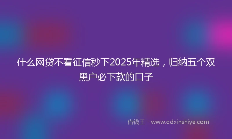 什么网贷不看征信秒下2025年精选，归纳五个双黑户必下款的口子