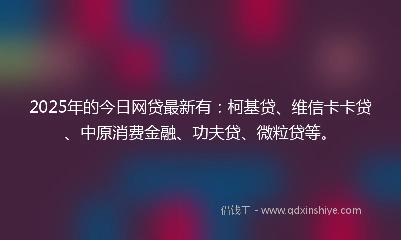 2025年的今日网贷最新有：柯基贷、维信卡卡贷、中原消费金融、功夫贷、微粒贷等。