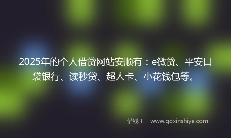 2025年的个人借贷网站安顺有：e微贷、平安口袋银行、读秒贷、超人卡、小花钱包等。