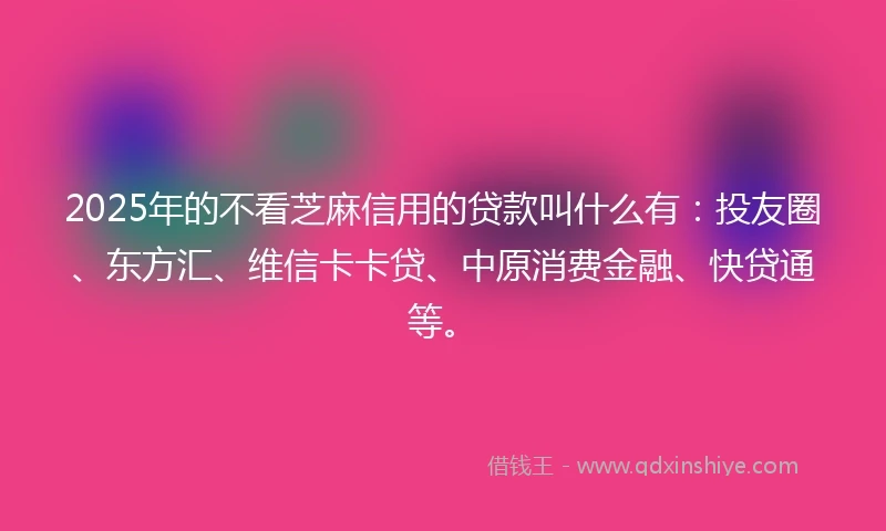 2025年的不看芝麻信用的贷款叫什么有：投友圈、东方汇、维信卡卡贷、中原消费金融、快贷通等。