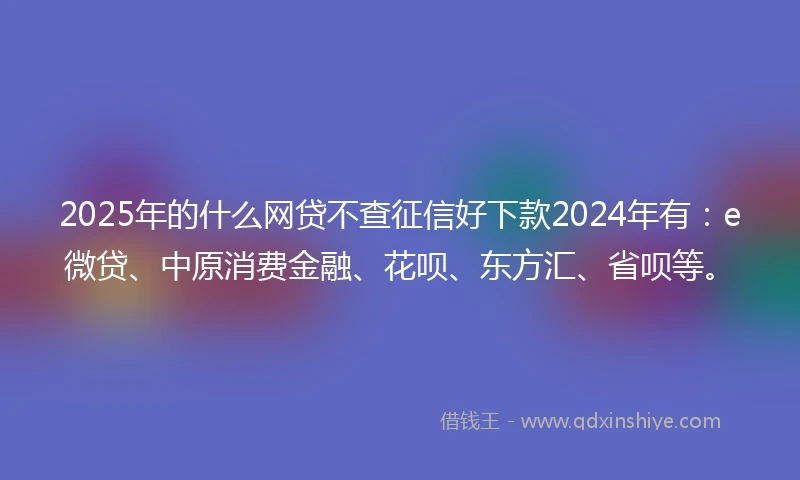 2025年的什么网贷不查征信好下款2024年有：e微贷、中原消费金融、花呗、东方汇、省呗等。