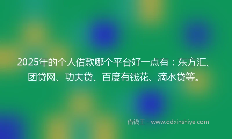 2025年的个人借款哪个平台好一点有：东方汇、团贷网、功夫贷、百度有钱花、滴水贷等。