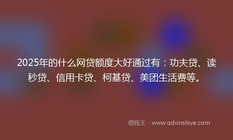 2025年的什么网贷额度大好通过有：功夫贷、读秒贷、信用卡贷、柯基贷、美团生活费等。