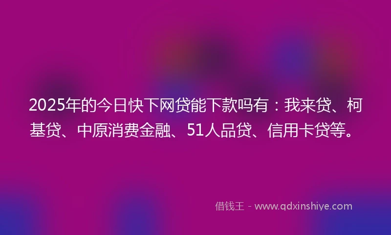 2025年的今日快下网贷能下款吗有：我来贷、柯基贷、中原消费金融、51人品贷、信用卡贷等。