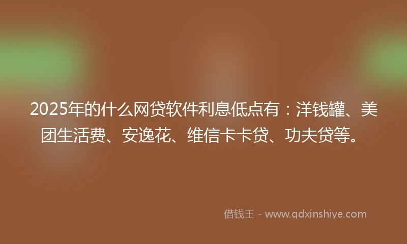 2025年的什么网贷软件利息低点有：洋钱罐、美团生活费、安逸花、维信卡卡贷、功夫贷等。