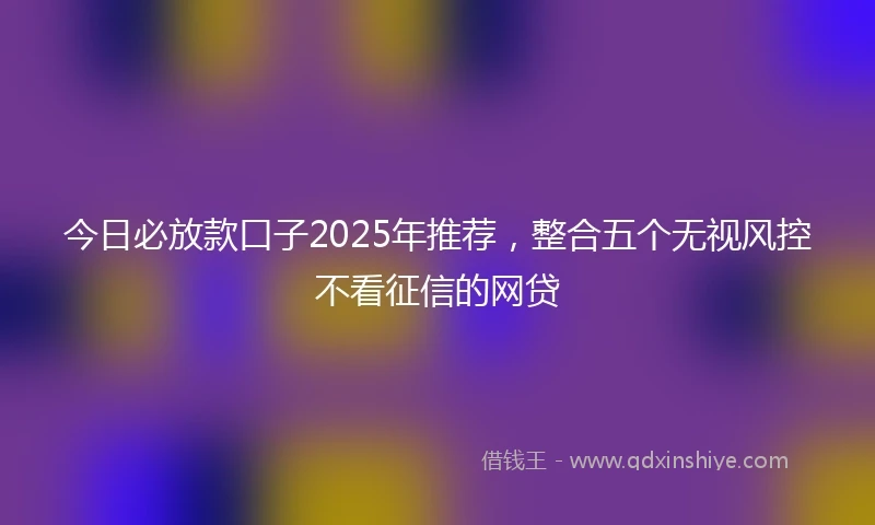 今日必放款口子2025年推荐，整合五个无视风控不看征信的网贷