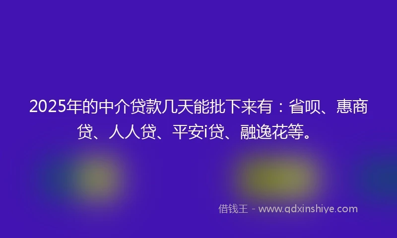 2025年的中介贷款几天能批下来有：省呗、惠商贷、人人贷、平安i贷、融逸花等。