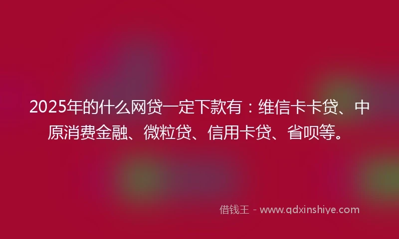2025年的什么网贷一定下款有：维信卡卡贷、中原消费金融、微粒贷、信用卡贷、省呗等。