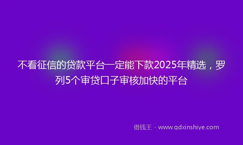 不看征信的贷款平台一定能下款2025年精选，罗列5个审贷口子审核加快的平台