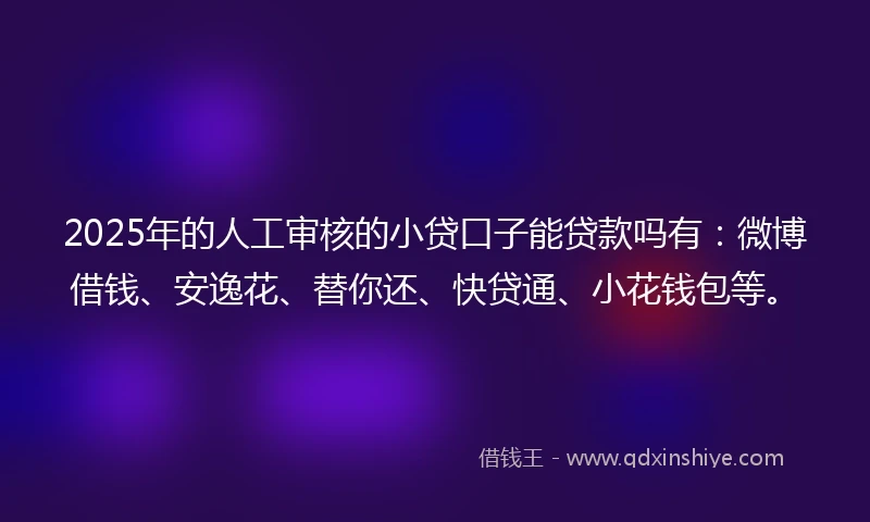 2025年的人工审核的小贷口子能贷款吗有：微博借钱、安逸花、替你还、快贷通、小花钱包等。