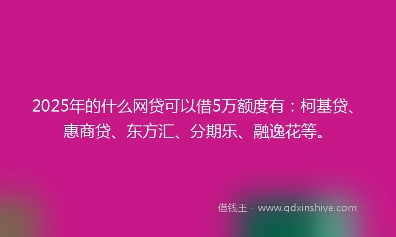 2025年的什么网贷可以借5万额度有：柯基贷、惠商贷、东方汇、分期乐、融逸花等。