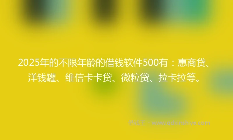 2025年的不限年龄的借钱软件500有：惠商贷、洋钱罐、维信卡卡贷、微粒贷、拉卡拉等。