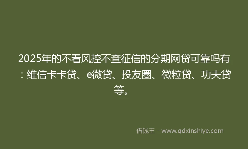 2025年的不看风控不查征信的分期网贷可靠吗有：维信卡卡贷、e微贷、投友圈、微粒贷、功夫贷等。