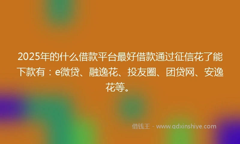 2025年的什么借款平台最好借款通过征信花了能下款有：e微贷、融逸花、投友圈、团贷网、安逸花等。