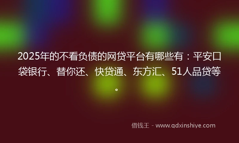2025年的不看负债的网贷平台有哪些有：平安口袋银行、替你还、快贷通、东方汇、51人品贷等。