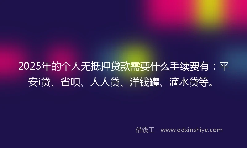 2025年的个人无抵押贷款需要什么手续费有：平安i贷、省呗、人人贷、洋钱罐、滴水贷等。