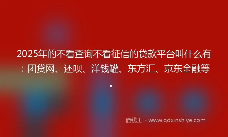2025年的不看查询不看征信的贷款平台叫什么有：团贷网、还呗、洋钱罐、东方汇、京东金融等。