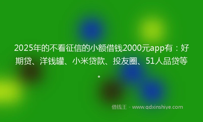 2025年的不看征信的小额借钱2000元app有：好期贷、洋钱罐、小米贷款、投友圈、51人品贷等。