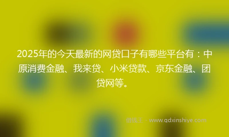 2025年的今天最新的网贷口子有哪些平台有：中原消费金融、我来贷、小米贷款、京东金融、团贷网等。