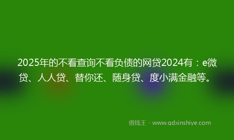 2025年的不看查询不看负债的网贷2024有：e微贷、人人贷、替你还、随身贷、度小满金融等。