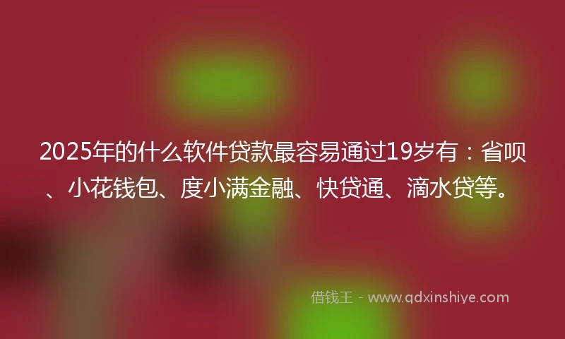 2025年的什么软件贷款最容易通过19岁有：省呗、小花钱包、度小满金融、快贷通、滴水贷等。