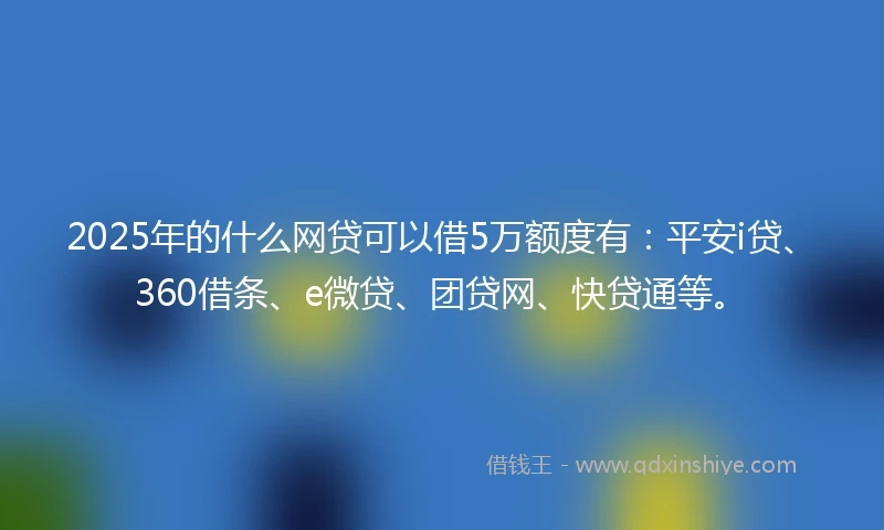 2025年的什么网贷可以借5万额度有：平安i贷、360借条、e微贷、团贷网、快贷通等。