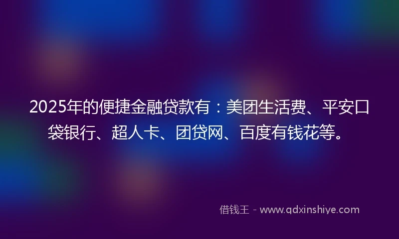 2025年的便捷金融贷款有：美团生活费、平安口袋银行、超人卡、团贷网、百度有钱花等。