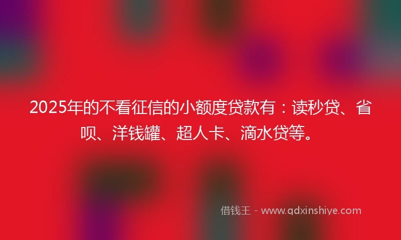2025年的不看征信的小额度贷款有：读秒贷、省呗、洋钱罐、超人卡、滴水贷等。