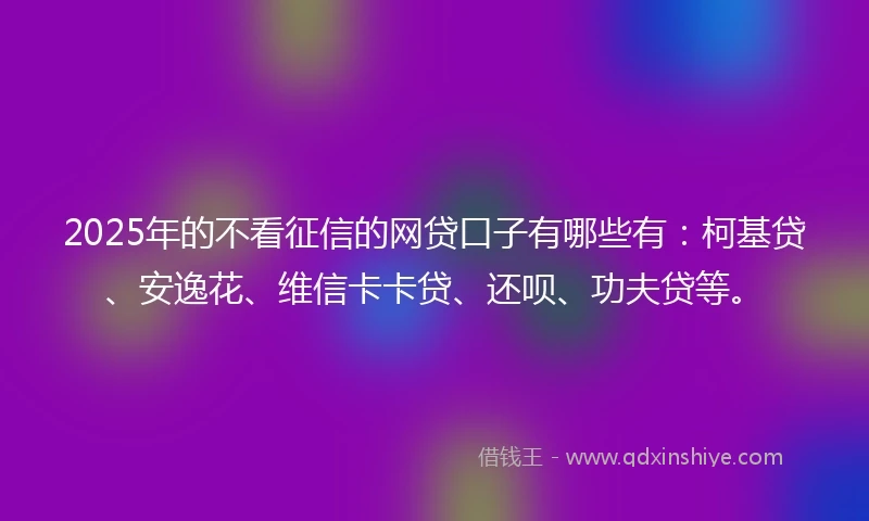 2025年的不看征信的网贷口子有哪些有：柯基贷、安逸花、维信卡卡贷、还呗、功夫贷等。