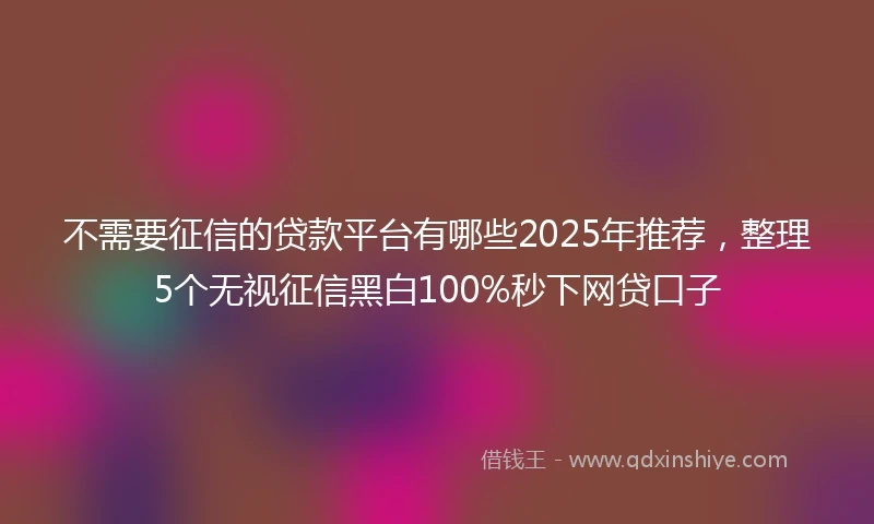 不需要征信的贷款平台有哪些2025年推荐，整理5个无视征信黑白100%秒下网贷口子