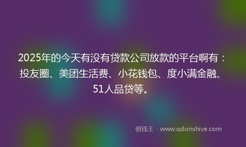2025年的今天有没有贷款公司放款的平台啊有：投友圈、美团生活费、小花钱包、度小满金融、51人品贷等。