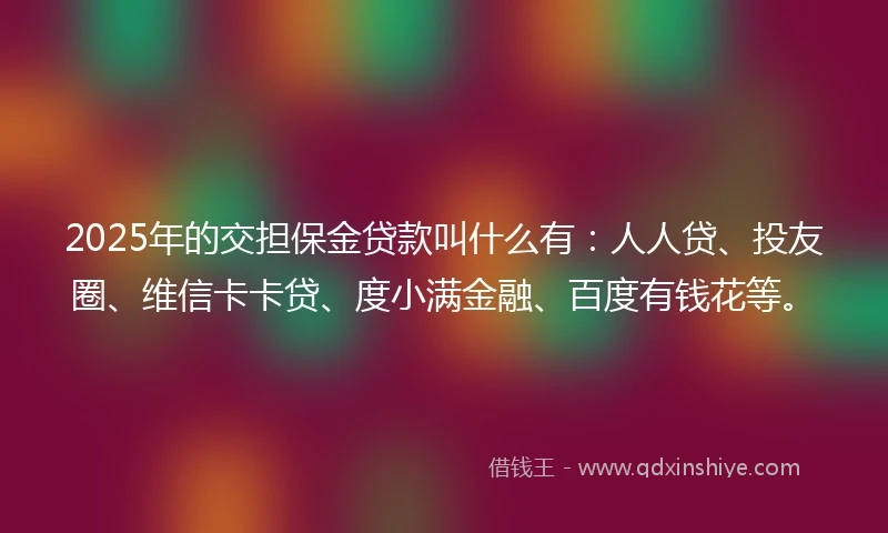 2025年的交担保金贷款叫什么有：人人贷、投友圈、维信卡卡贷、度小满金融、百度有钱花等。