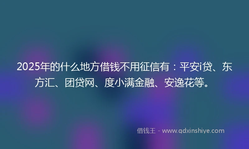 2025年的什么地方借钱不用征信有：平安i贷、东方汇、团贷网、度小满金融、安逸花等。