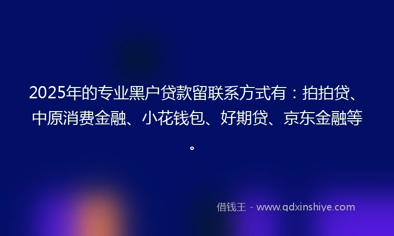 2025年的专业黑户贷款留联系方式有：拍拍贷、中原消费金融、小花钱包、好期贷、京东金融等。