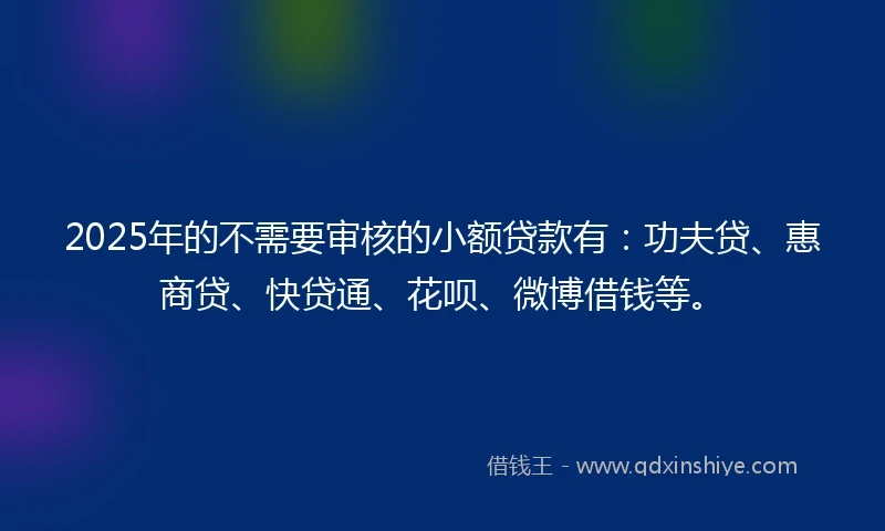 2025年的不需要审核的小额贷款有：功夫贷、惠商贷、快贷通、花呗、微博借钱等。