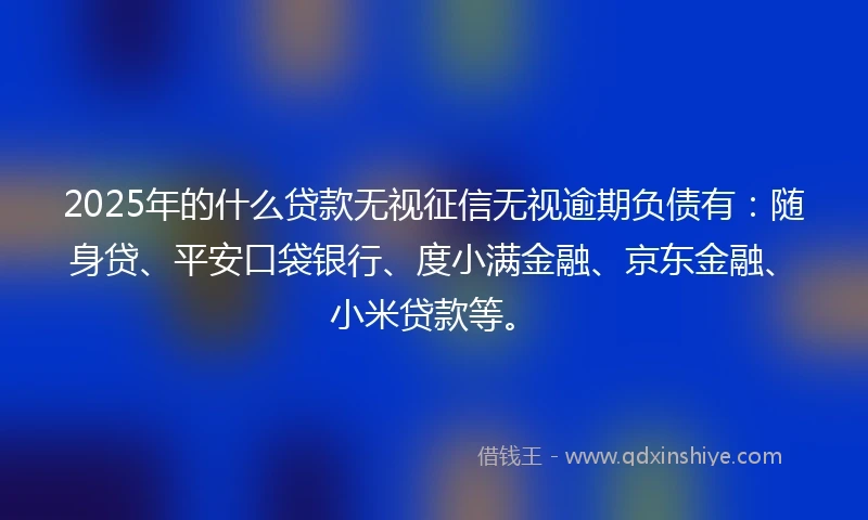 2025年的什么贷款无视征信无视逾期负债有：随身贷、平安口袋银行、度小满金融、京东金融、小米贷款等。