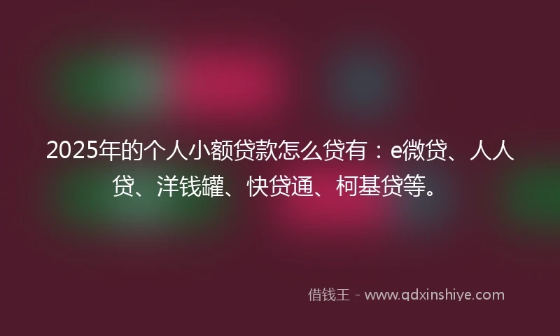 2025年的个人小额贷款怎么贷有：e微贷、人人贷、洋钱罐、快贷通、柯基贷等。